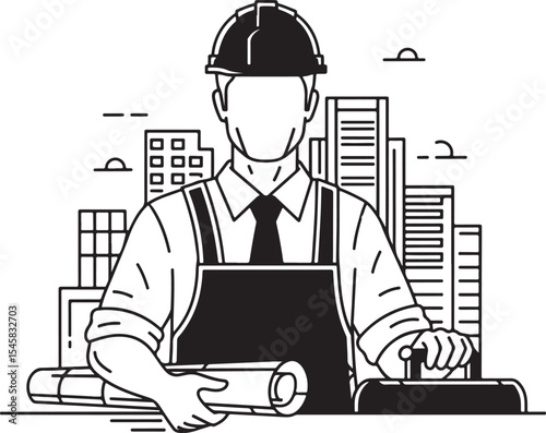 construction worker with paper and tools Illustrator Artwork