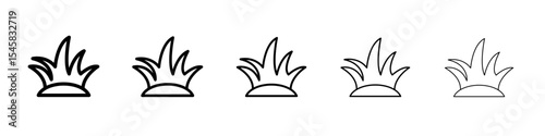 Grass icon thin outline logo mark set
