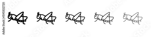 Grasshopper icon thin outline logo mark set