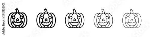Halloween pumpkin icon thin outline logo mark set