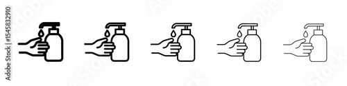 hand gel icon thin outline logo mark set