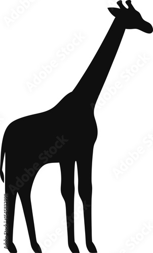 Distinctive Giraffe Silhouette: A Towering Outline of the Long-Necked Mammal Grazing, Perfect for Symbolizing Uniqueness and African Safari Beauty on a Clean White Canvas.