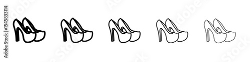 high heel shoes icon thin outline logo mark set