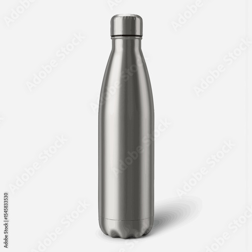 Sleek stainless steel water bottle on neutral background  