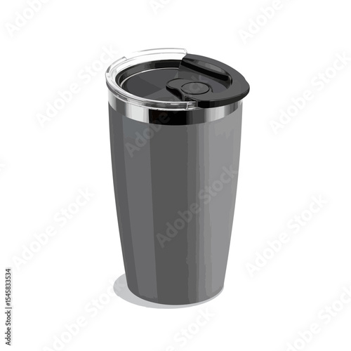 Insulated travel mug with black lid and stainless steel accent  
