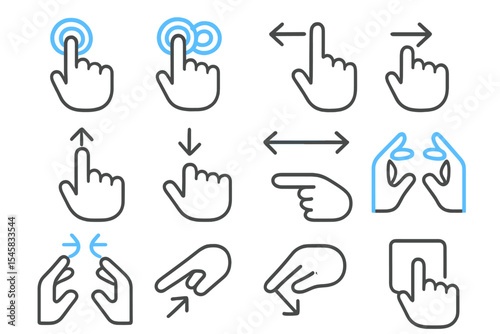 Touchscreen gesture icons: swiping, tapping, pinching, zooming, scrolling