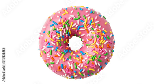 Pink donut with colorful sprinkles