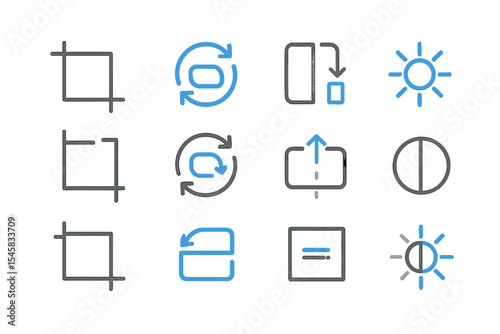 Image editing icons set with crop, rotate, and adjust options