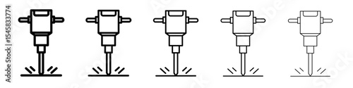 jack hammer icon thin outline logo mark set