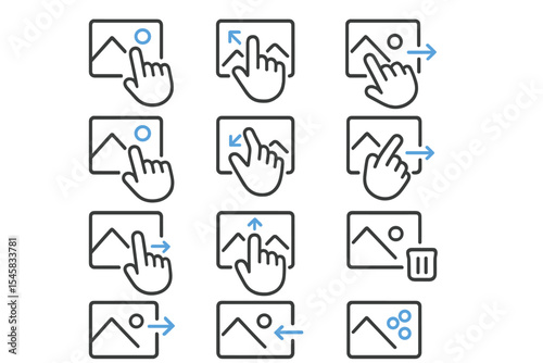 Gesture icons for image interaction featuring arrows and finger motions