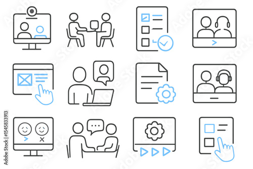 Video conferencing and collaboration icons with touchscreen interaction