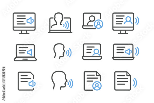 Voice recognition technology icons on digital interface background