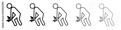 Knee pain icon thin outline logo mark set