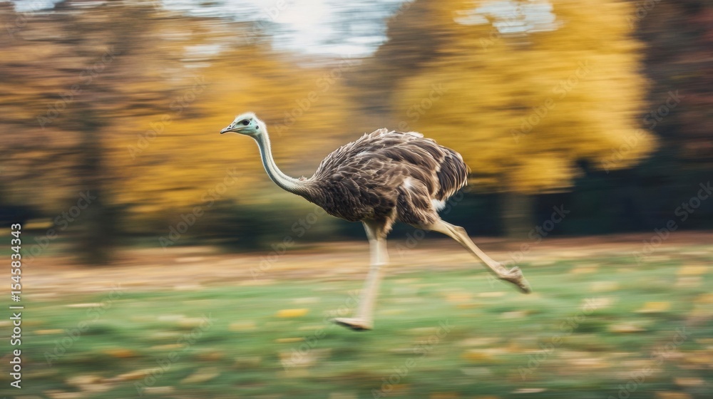 Obraz premium Ostrich running at full speed across open field, no people around