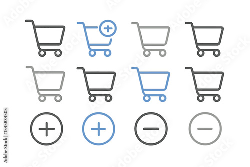 Blue shopping cart icon highlighted among grey carts on a dark background
