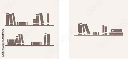 Books on the shelves simply retro vector illustration set. Vintage objects for decorations, background, textures or interior wallpaper. Sign, symbol, logo, banner or flat design element