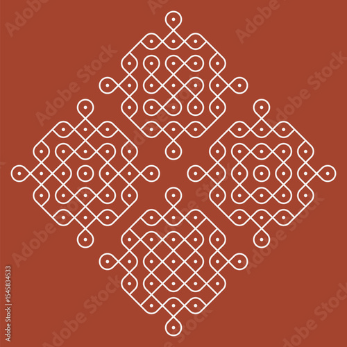 Indian Traditional and Cultural pulli or sikku Kolam modern vector, set of editable home decor patterns.