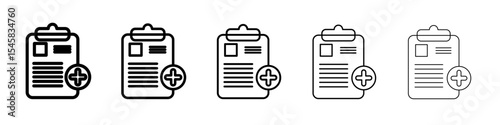 medical clipboard form icon thin outline logo mark set