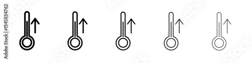 Meteorology thermometer measuring icon thin outline logo mark set