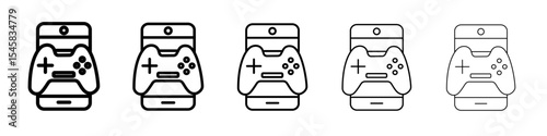 mobile phone game icon thin outline logo mark set