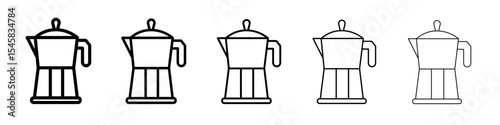 moka pot icon thin outline logo mark set