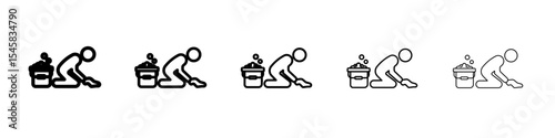 Mopping floors icon thin outline logo mark set