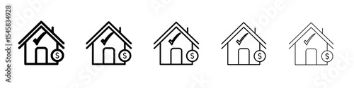 Mortgage loan icon thin outline logo mark set