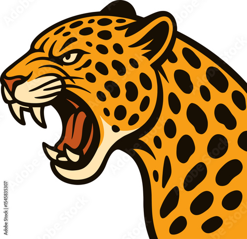 Roaring jaguar head mascot flat vector illustration