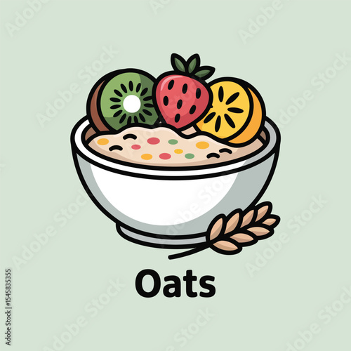 Oatmeal Bowl with Kiwi Strawberry Orange Slices oats