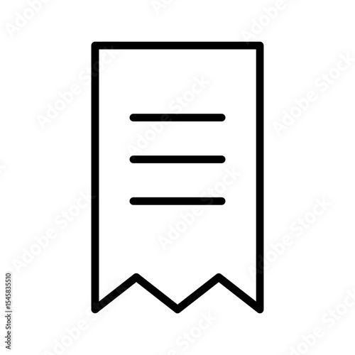 Black single receipt line icon, simple business printout invoice or bill flat design vector pictogram, infographic interface elements for app logo web button ui ux isolated on white background