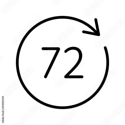 Black round up to 72 hrs work time effect line icon, 3 days fast shipment work arrow flat design pictogram vector for app logo ads web button ui ux interface elements isolated on white background