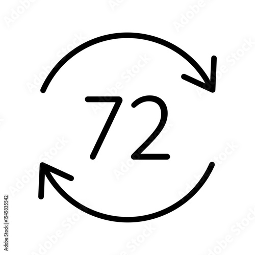 Black round up to 72 hrs work time effect line icon, 3 days fast shipment work arrow flat design pictogram vector for app logo ads web button ui ux interface elements isolated on white background