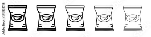 Potato chips Snacks bag icon thin outline logo mark set
