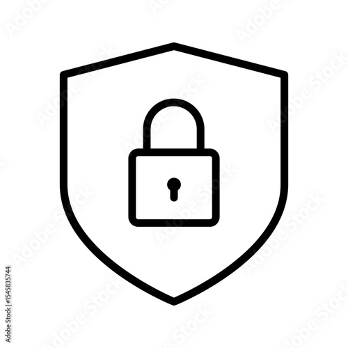 Black single security shield line icon, simple safety protection keys flat design vector pictogram, infographic interface elements for app logo web button ui ux isolated on white background