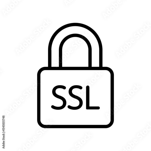 Black single SSL lock line icon, simple digital secured cyber security flat design pictogram vector for app ads web banner button ui ux interface elements isolated on white background