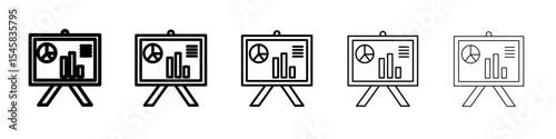 Presentation icon thin outline logo mark set
