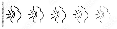 Pregnant woman backache icon thin outline logo mark set