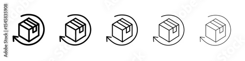 product return Box icon thin outline logo mark set