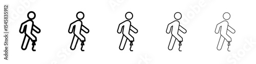 Prosthetic leg icon thin outline logo mark set