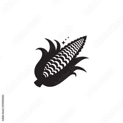 Minimalist Black and White Logo of Stylized Ear of Corn with Husk