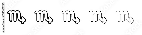 Scorpio zodiac sign icon thin outline logo mark set