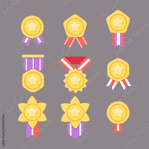 set of Gold Star Medal Illustration
