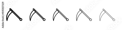 Scythe icon thin outline logo mark set