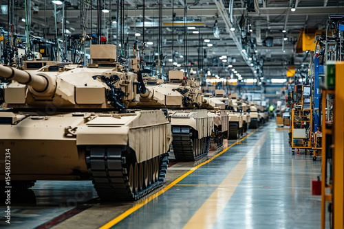 Military tank assembly line factory production new vehicles army defense industry