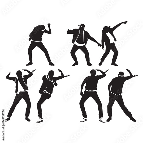 Six dynamic dancers poses silhouette collection for graphic design