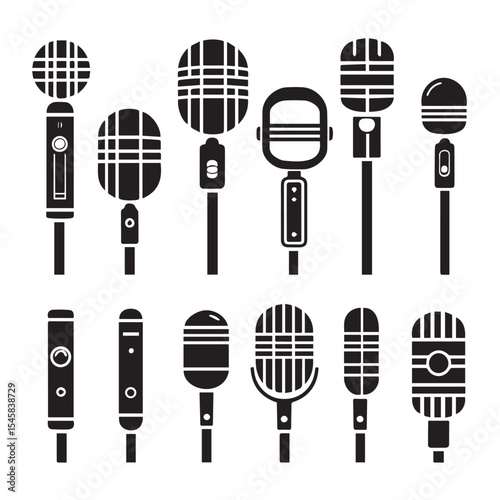 Collection of vintage and modern microphone silhouettes