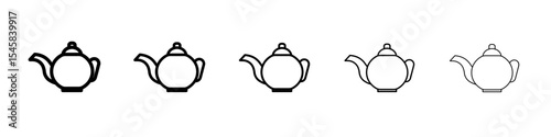 Teapot icon thin outline logo mark set
