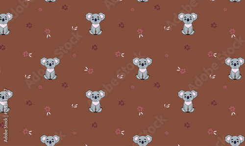 Seamless Koala Pattern with Flowers on Brown Background – Cute Hand-Drawn Animal Design for Kids