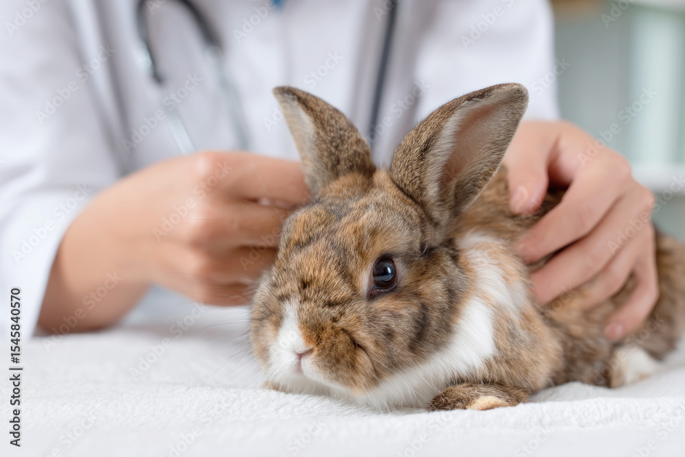 Naklejka premium Rabbit getting a health check up with a veterinarian