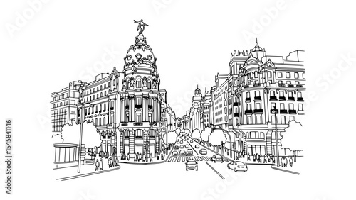 Line Art of Calle Gran Vía, Madrid